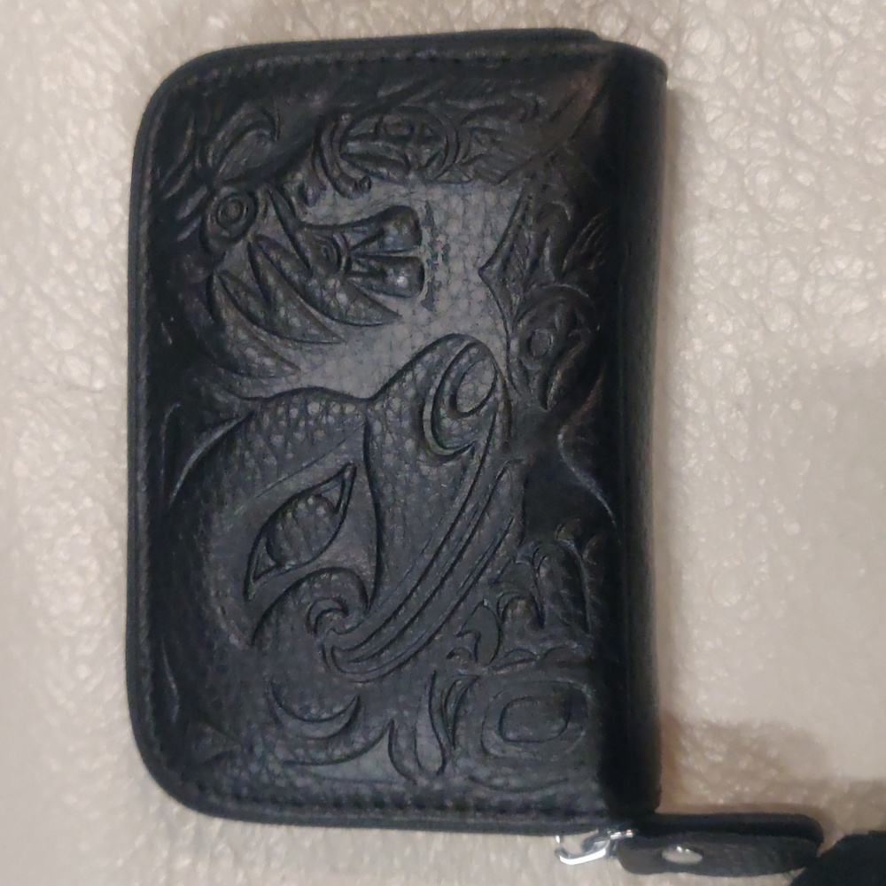Leather Card Holder Indigenous Art 'Bear with Eagle & Salmon' Douglas LaFortune